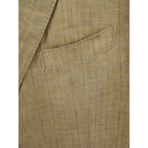 VINTAGE Ermenegildo Zegna Sport Coat Men 50 Tan Blazer Linen Jacket Plaid* - Picture 8 of 16